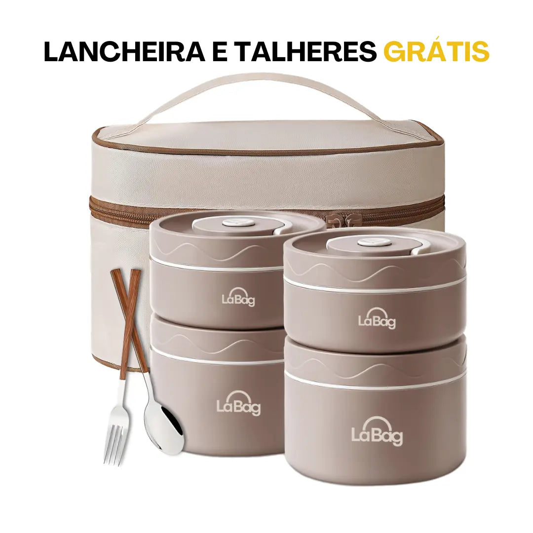 Kit Bag Lunch 4 em 1 - Marrom + Bolsa e Talheres Grátis